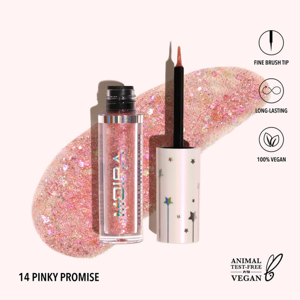 Moira Pink Glitter Liner Wand Buildable Water-Based Shimmering Eyes